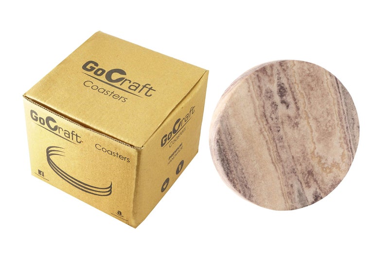 GoCraft Set of 6 Absorbent Sandstone Coasters â€“ Natural Yellow Round Coasters for Drinks, Wine Glasses, Coffee, Barware, Mugs â€“ Durable, Non-Slip, Easy to Clean â€“ Ideal for Home, Office, Parties - Image 3